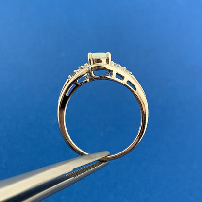 Designer Sterling Silver Oval Opal Cabochon White Topaz Accented Cocktail Ring