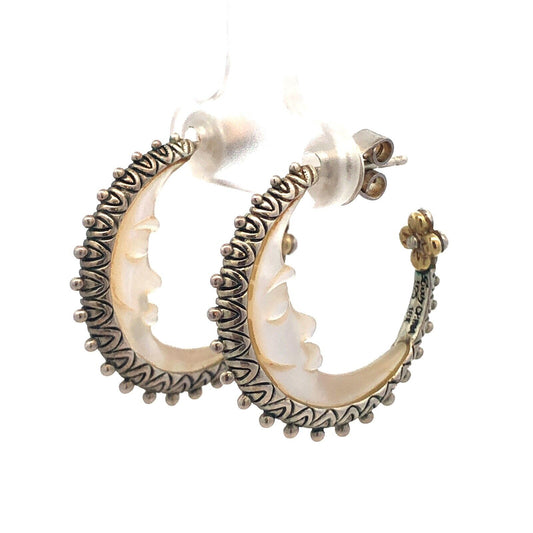 Barbara Bixby Sterling Silver 18K Gold Mother of Pearl Moon Face Hoop Earrings