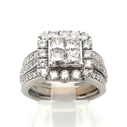 Designer 14k White Gold Princess Invisible Set Diamond Round Wedding Ring Set