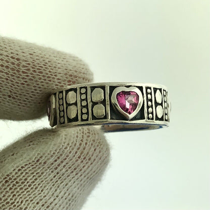 Stunning Sterling Silver 925 Heart Cut Pink Spinel Passion Love Band Ring Size 8