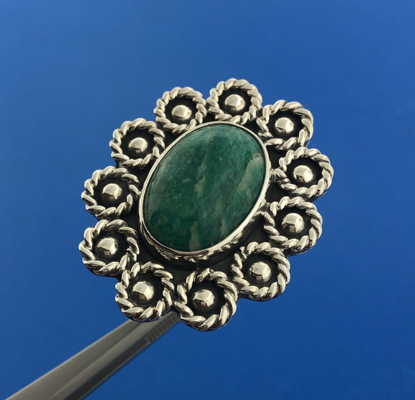 CII Mexican Sterling Silver 925 Cabochon Amazonite Oval Finger Ring Size 7.75