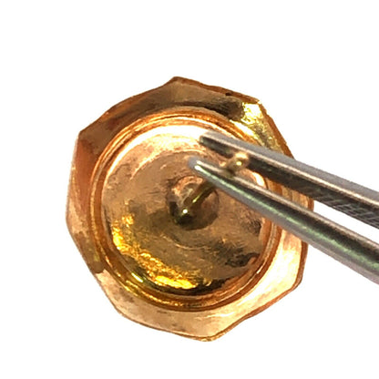 Vintage 14K Yellow Gold Round Lapis Lazuli Cabochon Modernist Stud Earrings