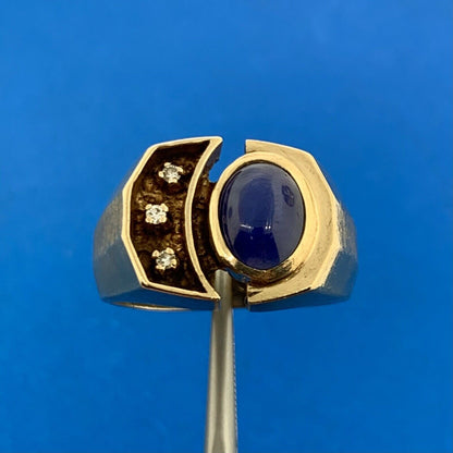 10K Yellow Gold Oval Blue Star Sapphire Diamond Accented Unisex Evil Eye Ring