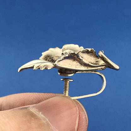 Vintage Estate Sterling Silver 925 Flower Lily Screw Back Women's Earrings