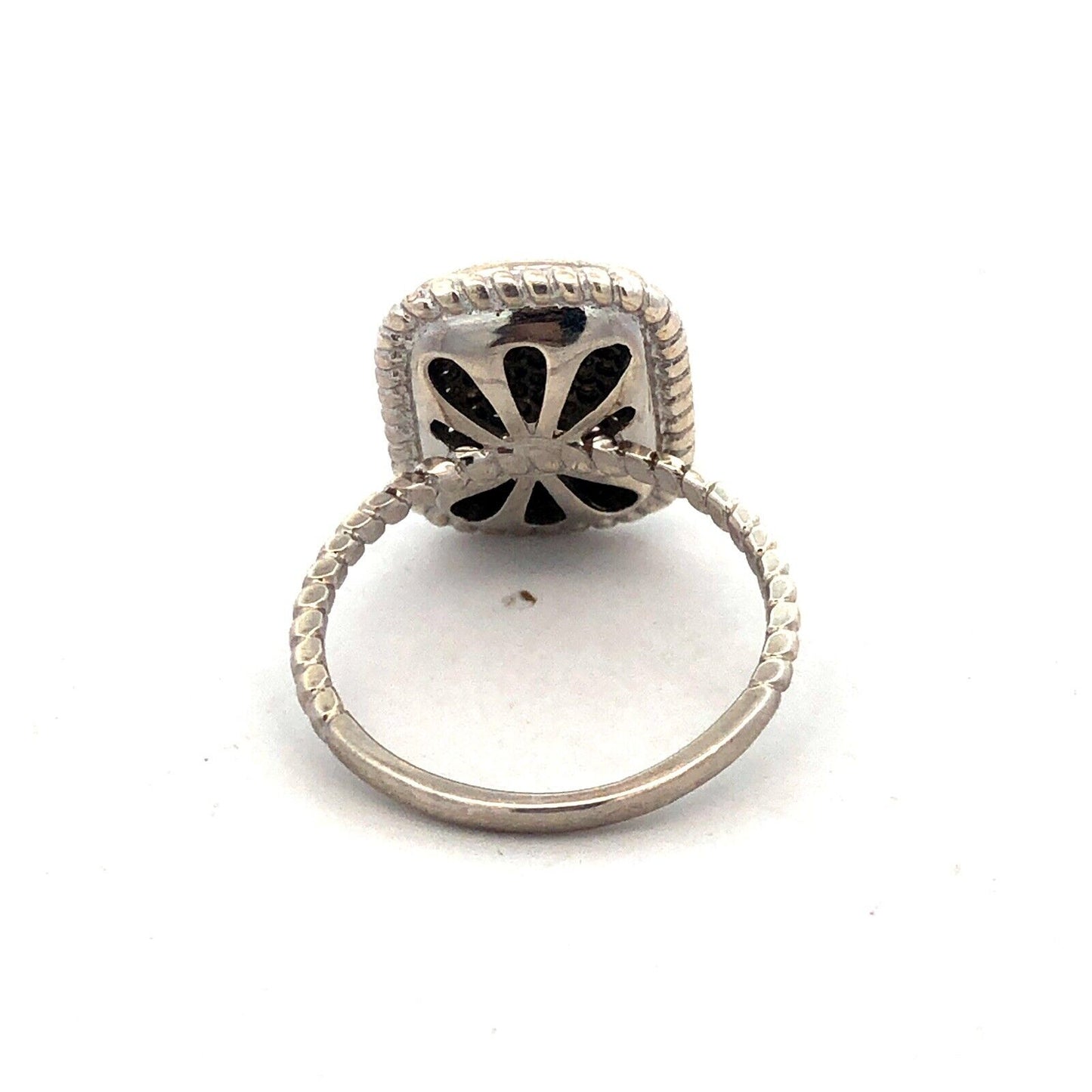 Designer A 925 Sterling Silver Round Diamond Pave Rectangle Anniversary Ring