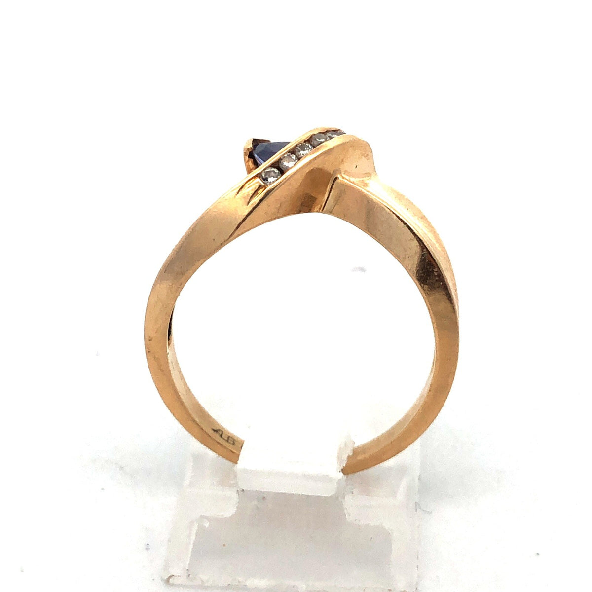 14k Yellow Gold Trillion Tanzanite Diamond Modernist Bypass Cocktail Ring