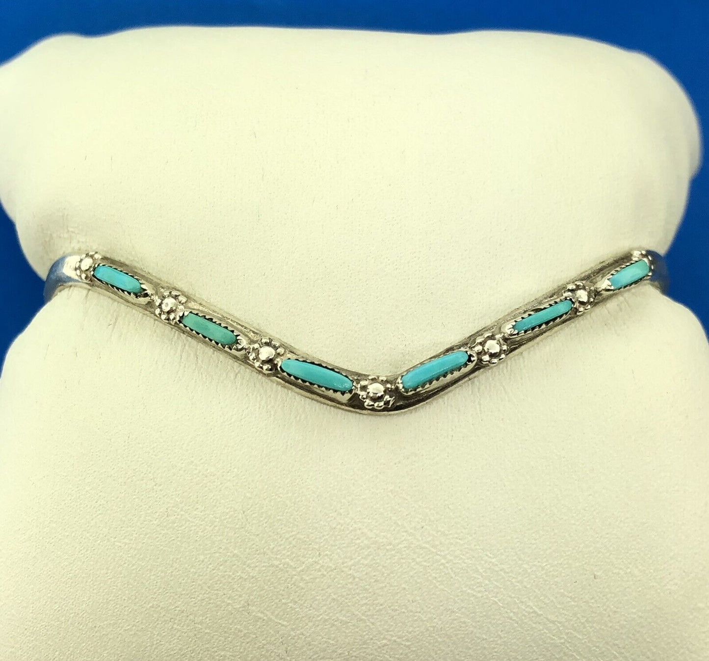 Native American Signed 925 Sterling Silver Turquoise Floral Dainty Cuff Bracelet