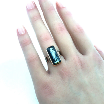 Vintage Estate 14k Yellow Gold Rectangle Onyx Cameo Statement Ring Size 5.75