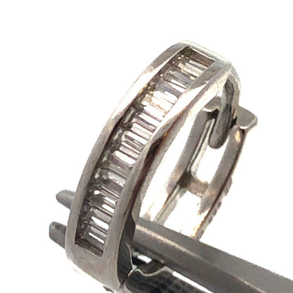 Designer N 925 Sterling Silver Baguette Cubic Zirconia CZ Huggie Hoop Earrings