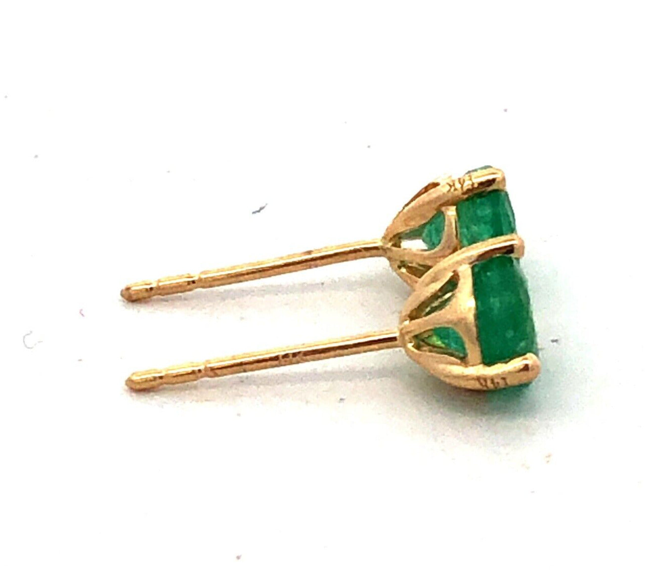Designer PAM 14K Yellow Gold Round Green Emerald Solitaire Stud Earrings