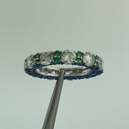 Designer 925 Sterling Silver Emerald White Cubic Zirconia CZ Eternity Band Ring