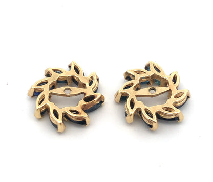 Estate 14K Yellow Gold Marquise Sapphire Round Earring Stud Jackets