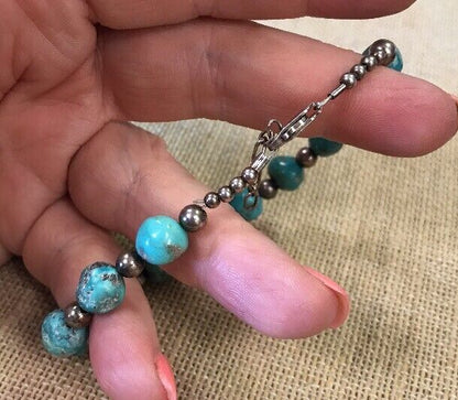 Vintage Artisan Sterling Silver 925 Natural Turquoise Bead Bracelet