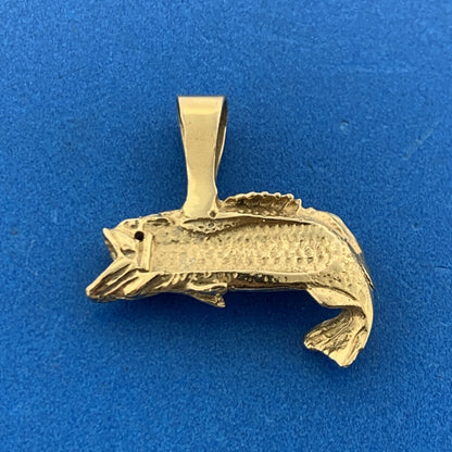 Vintage 14K Yellow Gold Diamond Open Mouth Koi Bass Fish Statement Pendant