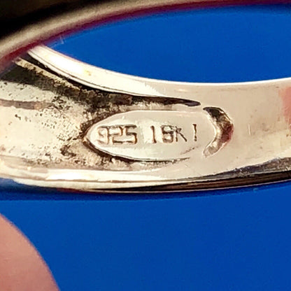 Designer Signed 925 Sterling Silver 18K Yellow Gold Citrine Pear Cabochon Ring