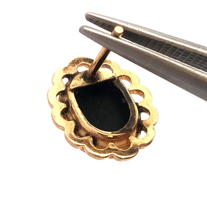 Vintage 14K Yellow Gold Oval Black Onyx Cabochon White Cameo Stud Earrings