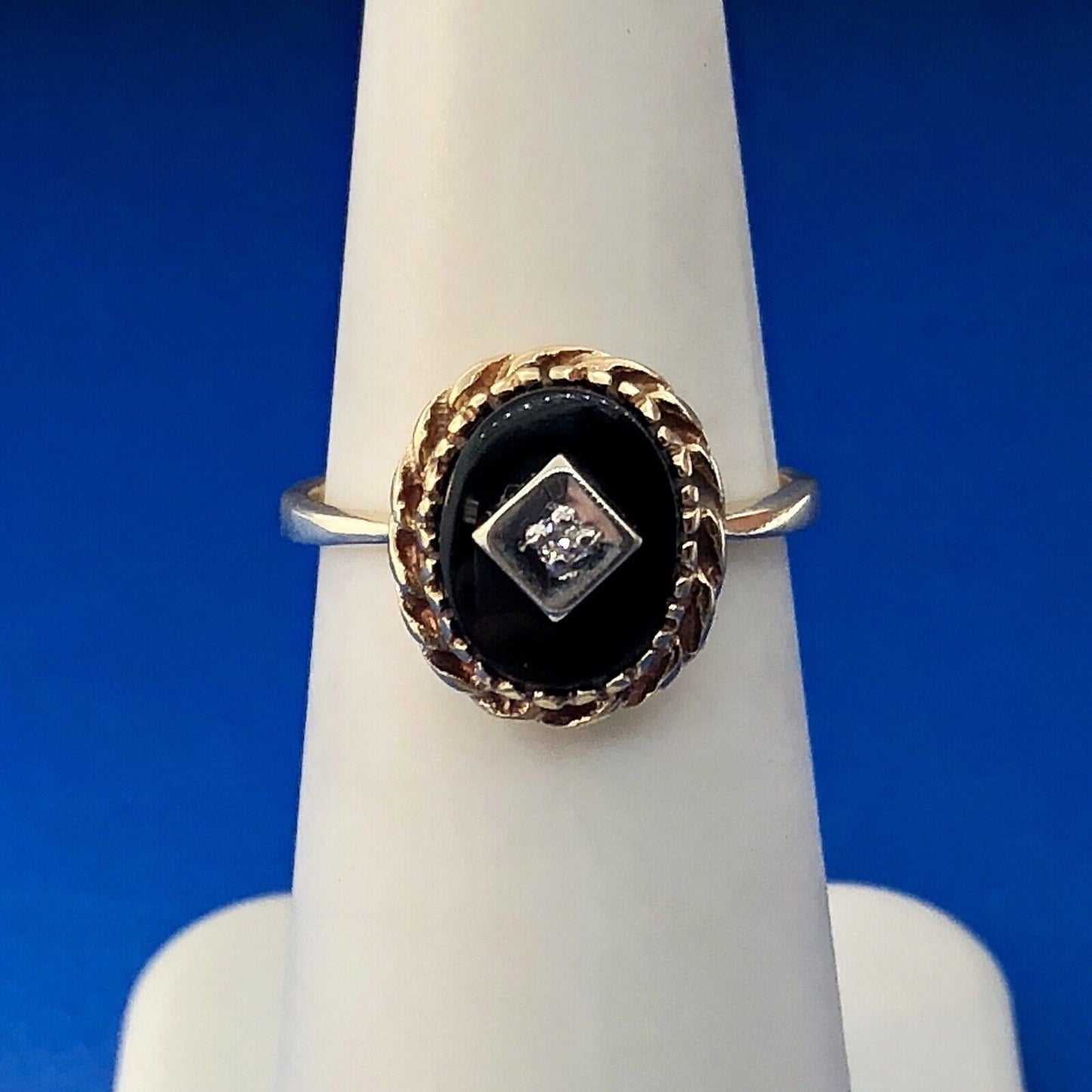 Art Deco Art Nouveau 10K Yellow Gold Black Onyx Diamond Cocktail Ring