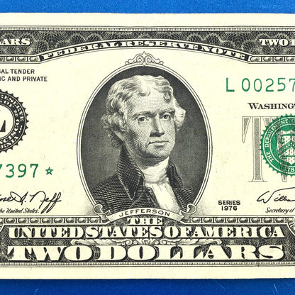 1976 Series $2 Federal Reserve San Francisco Star Note FR F-1935L* Tellers Mark
