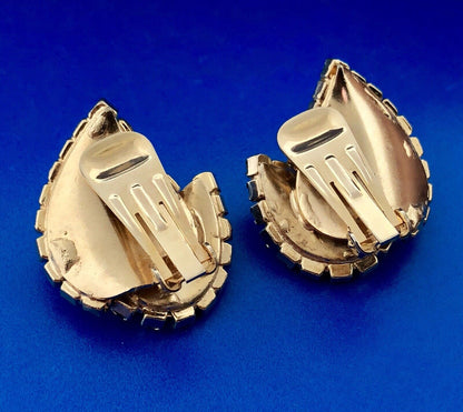 Fantastic Mid Century Gold Tone Florentine Aurora Borealis Rhinestone Earrings