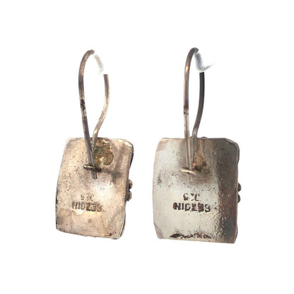 Designer Sterling Silver Oval Purple Cat Eye Cabochon Rectangle Hook Earrings