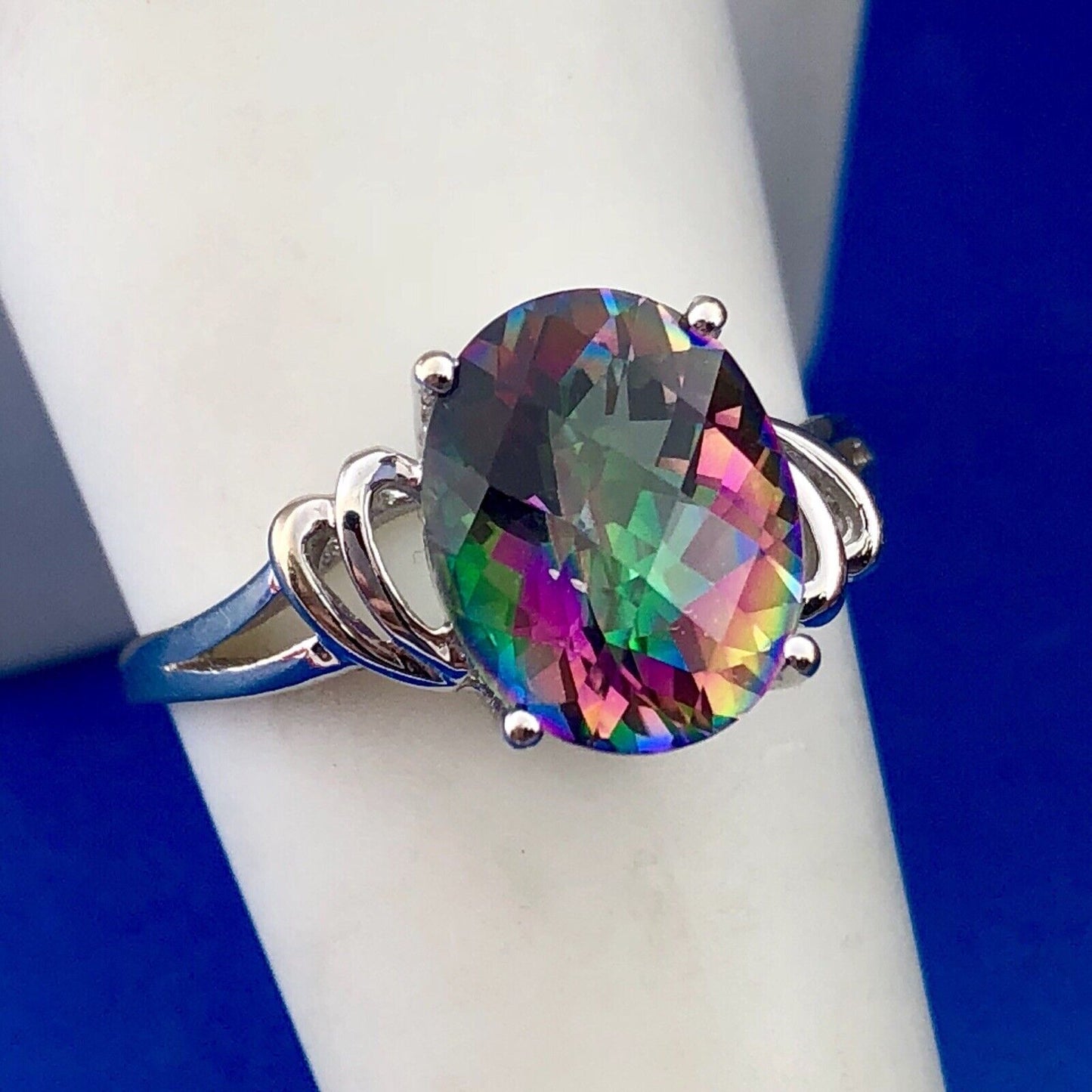 Gorgeous 14K White Gold Oval Mystic Topaz Cocktail Ring