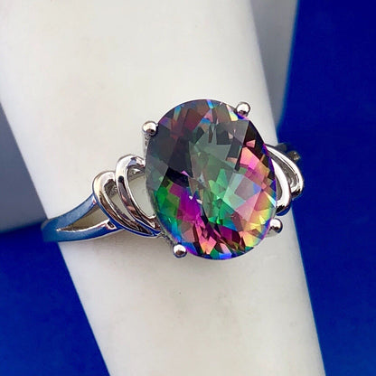 Gorgeous 14K White Gold Oval Mystic Topaz Cocktail Ring
