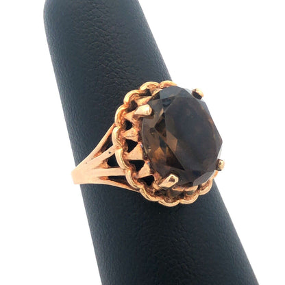 Vintage 10K Yellow Gold Oval Smoky Topaz Statement Cocktail Ring