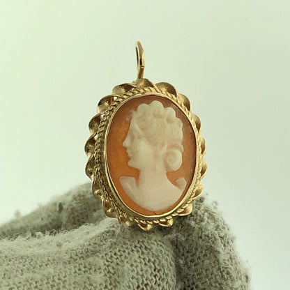 Gorgeous 14k Yellow Gold Orange Peach Cameo Shell French Wire Hook Earrings