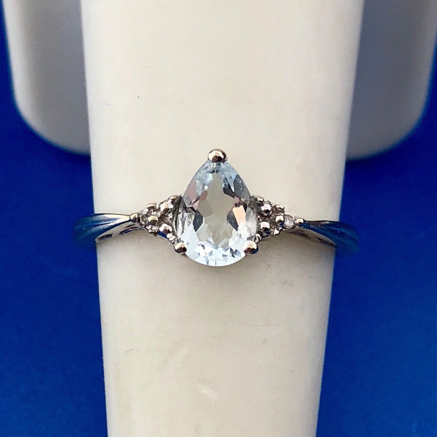 Designer 10K White Gold Blue Tourmaline Diamond Anniversary Cocktail Ring