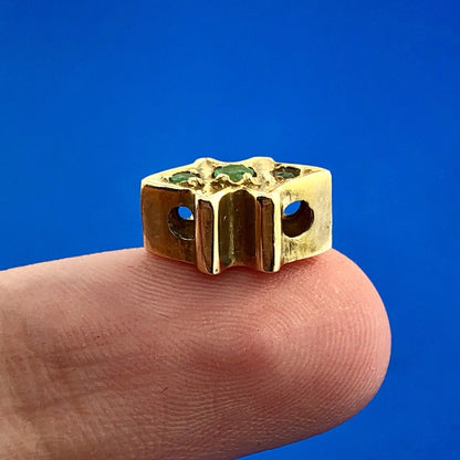 Designer 14K Yellow Gold 585 Emerald Trio Floral Scroll Slide Bracelet Charm
