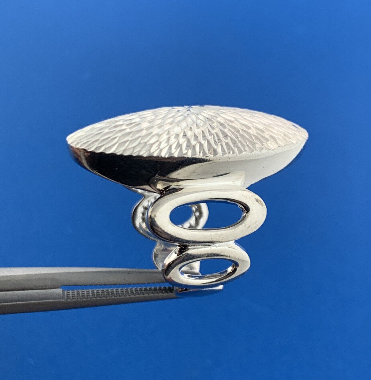 Designer Sterling Silver 925 Textured Diamond Cut Modernist Statement Dome Ring