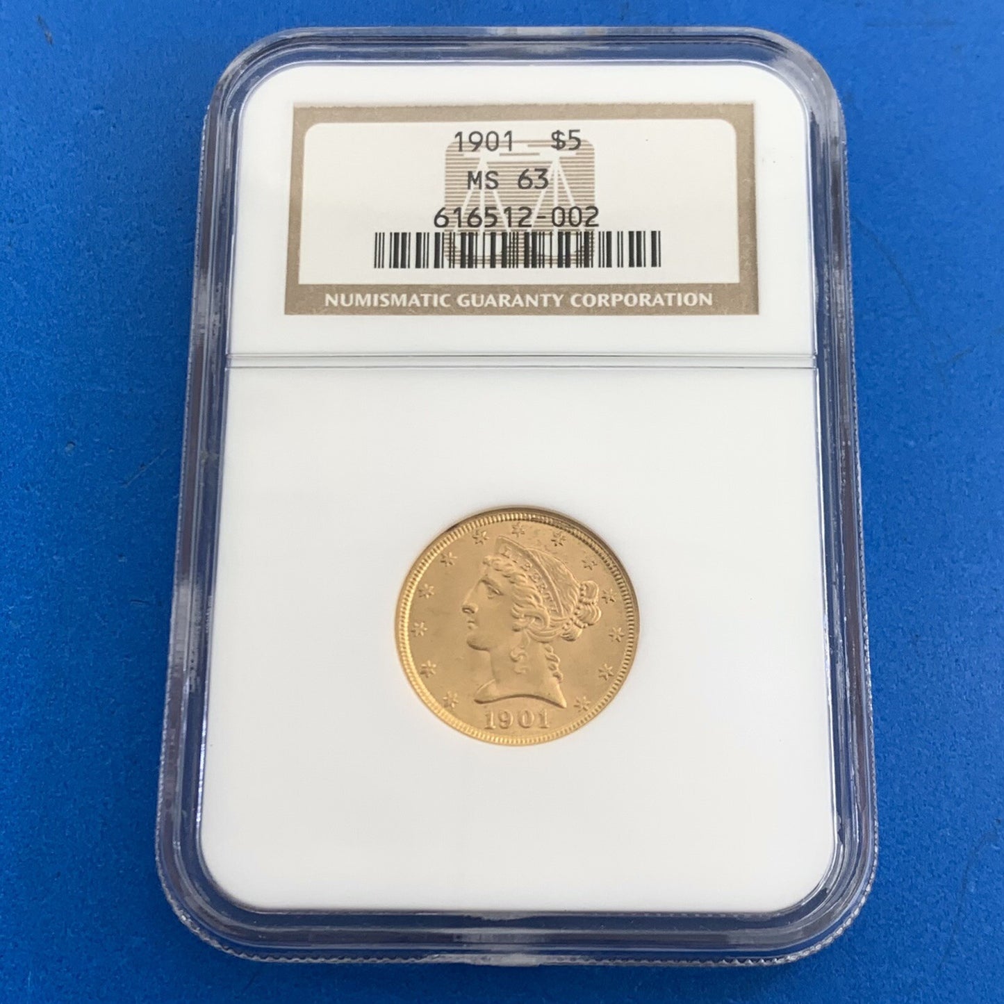 1901 $5 Five Dollar Coronet Head 90% Gold Half Eagle NGC MS63 Graded US Coin
