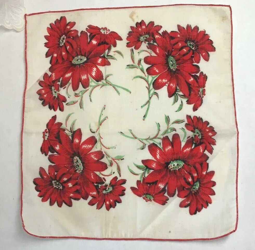 Vintage 7 Item Lot Floral Paisley Ladies Embroidered Edge Handkerchiefs