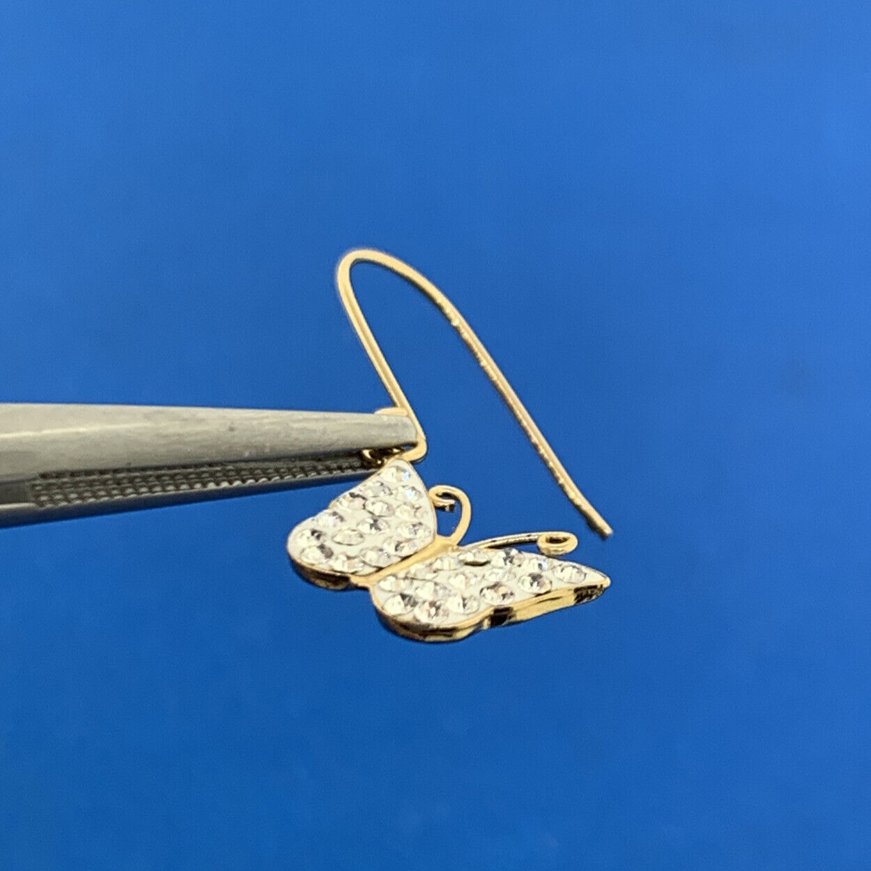 Jacmel Mauritius 925 Sterling Silver Vermeil Crystal Butterfly Dangle Earrings