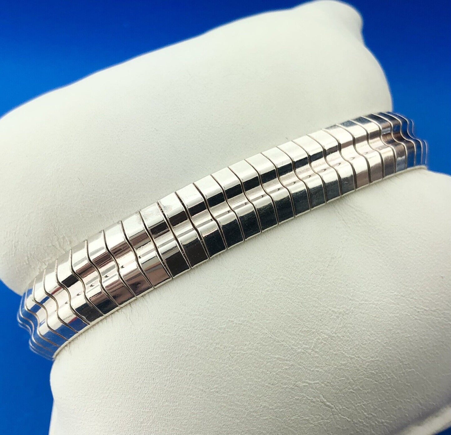 Designer Milor Italy 925 Sterling Silver Textured Snake Flex Band Bracelet
