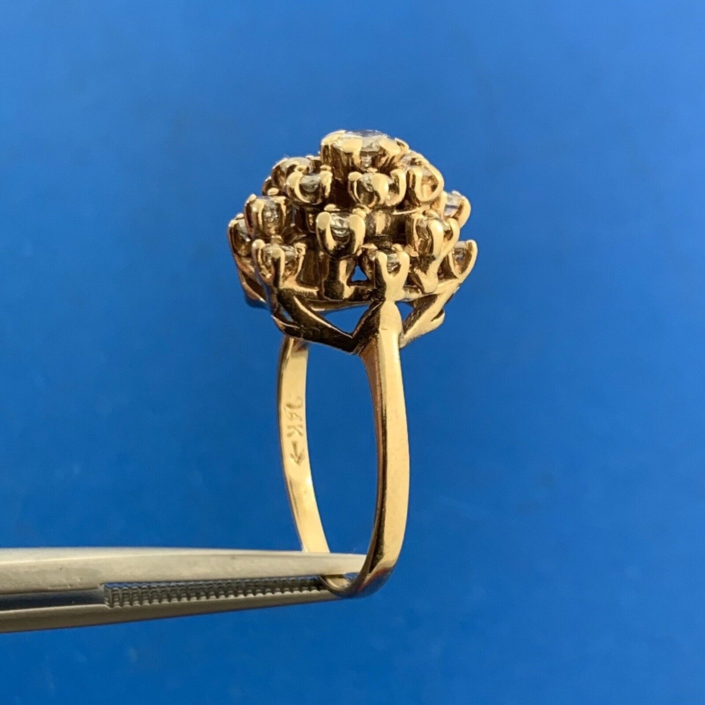Vintage 14K Yellow Gold Diamond Cluster Tiered Dome Cocktail Ring