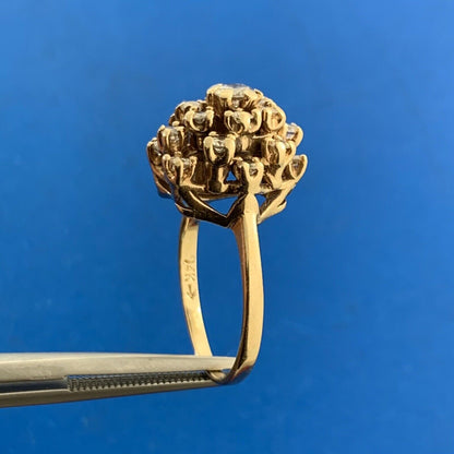 Vintage 14K Yellow Gold Diamond Cluster Tiered Dome Cocktail Ring