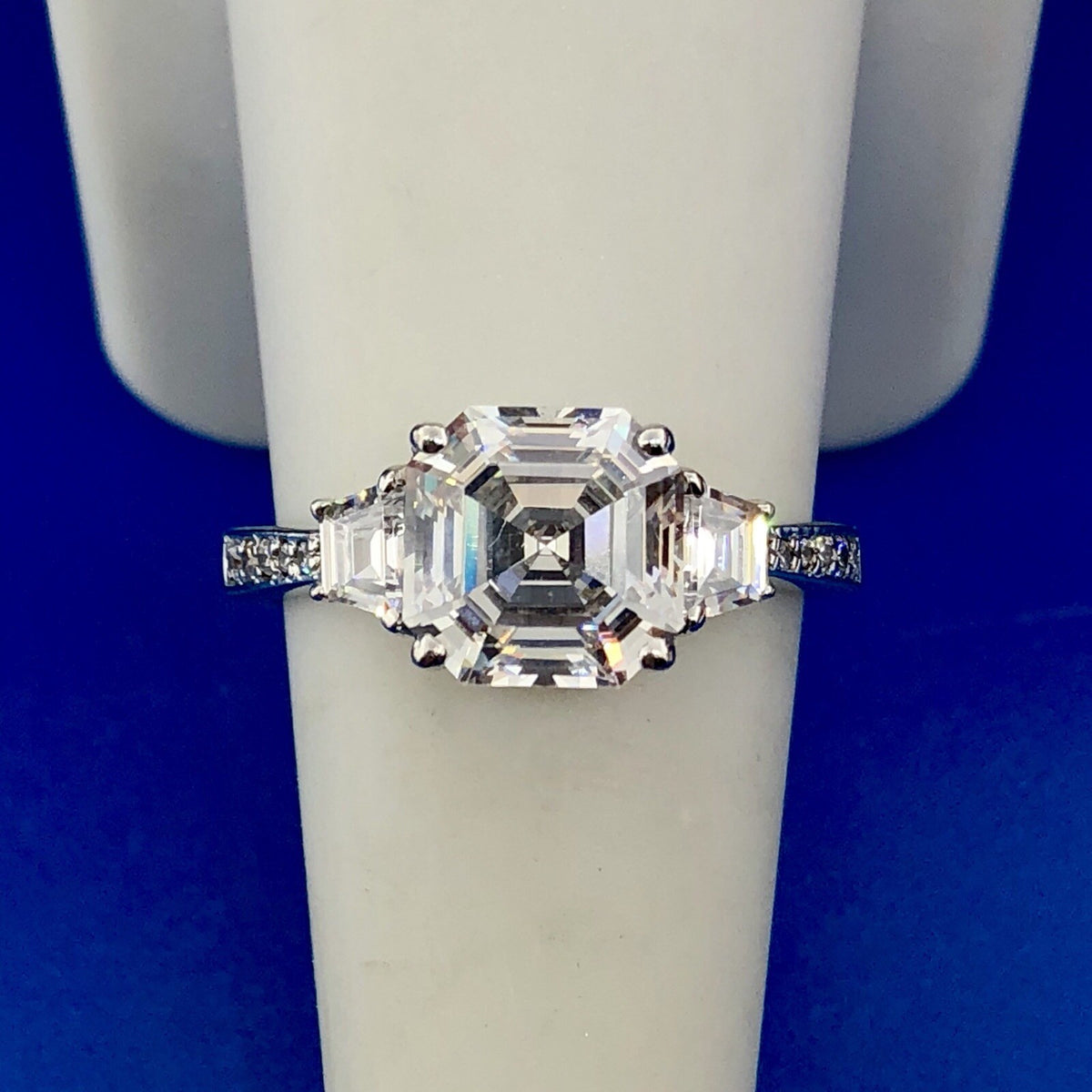 Sterling Silver Asscher Cubic Zirconia Solitaire Accents Engagement Bridal Ring