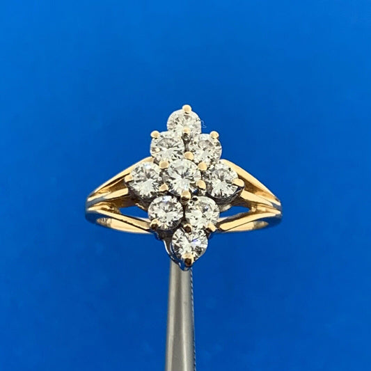 Designer 14K Yellow Gold Round Diamond Cluster Cocktail Size 5.5 Ring
