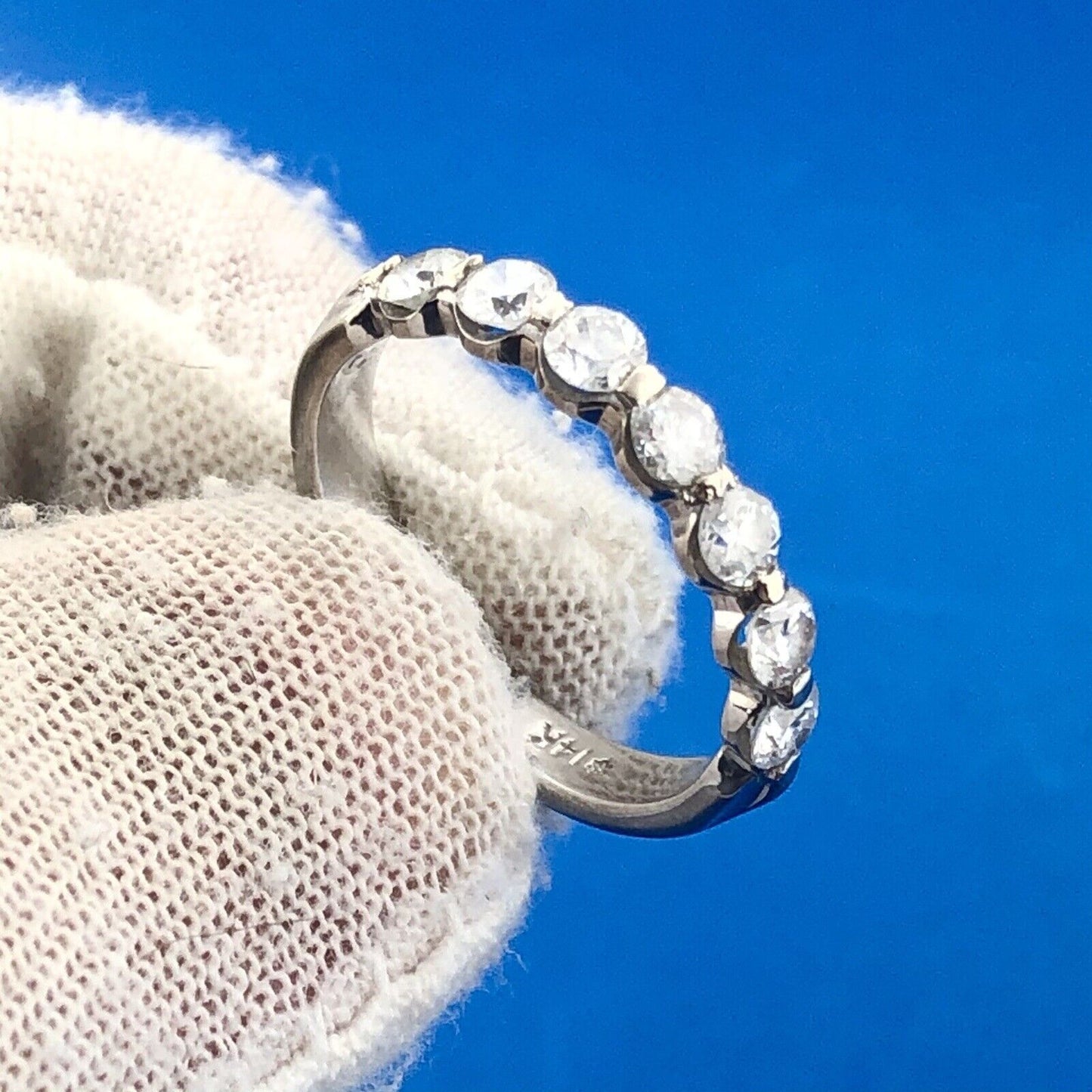 Stunning 14K White Gold Seven Diamond Anniversary Eternity Band Ring