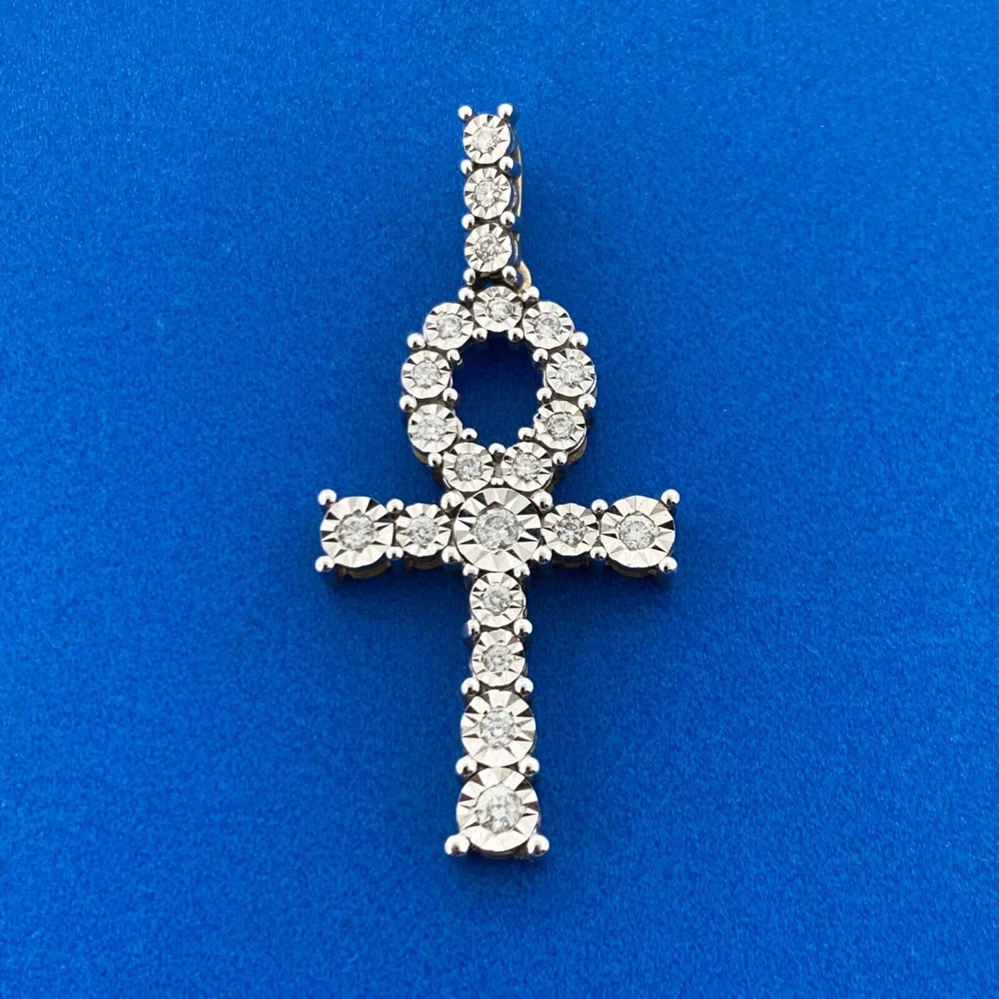 Designer 10K Yellow Gold Diamond Encrusted Ankh Key Of Life Statement Pendant