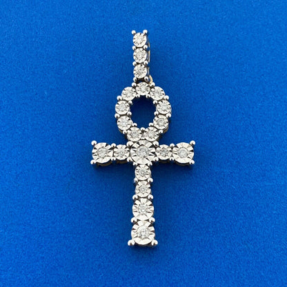 Designer 10K Yellow Gold Diamond Encrusted Ankh Key Of Life Statement Pendant