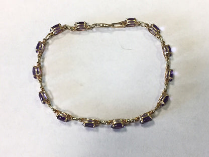 10k Yellow Gold Oval Amethyst February Birthday Anniversary Tennis Bracelet