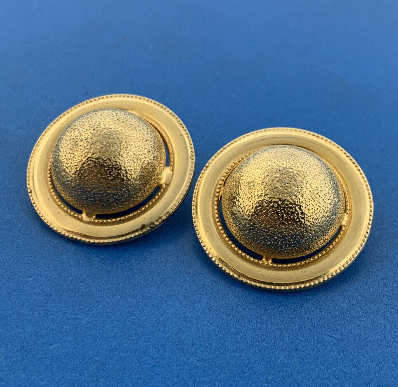 1960's CORO Gold Tone Textured Polished Abstract Dome Clip On Earrings
