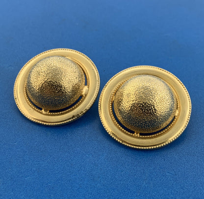 1960's CORO Gold Tone Textured Polished Abstract Dome Clip On Earrings