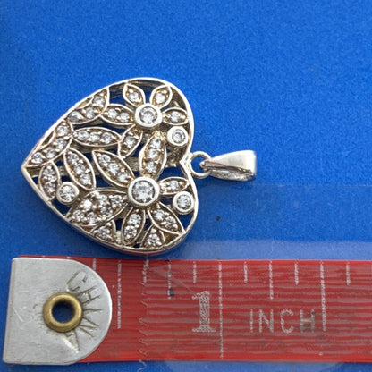 Designer DBJ Cubic Zirconia 925 Sterling Silver Floral Heart Pendant