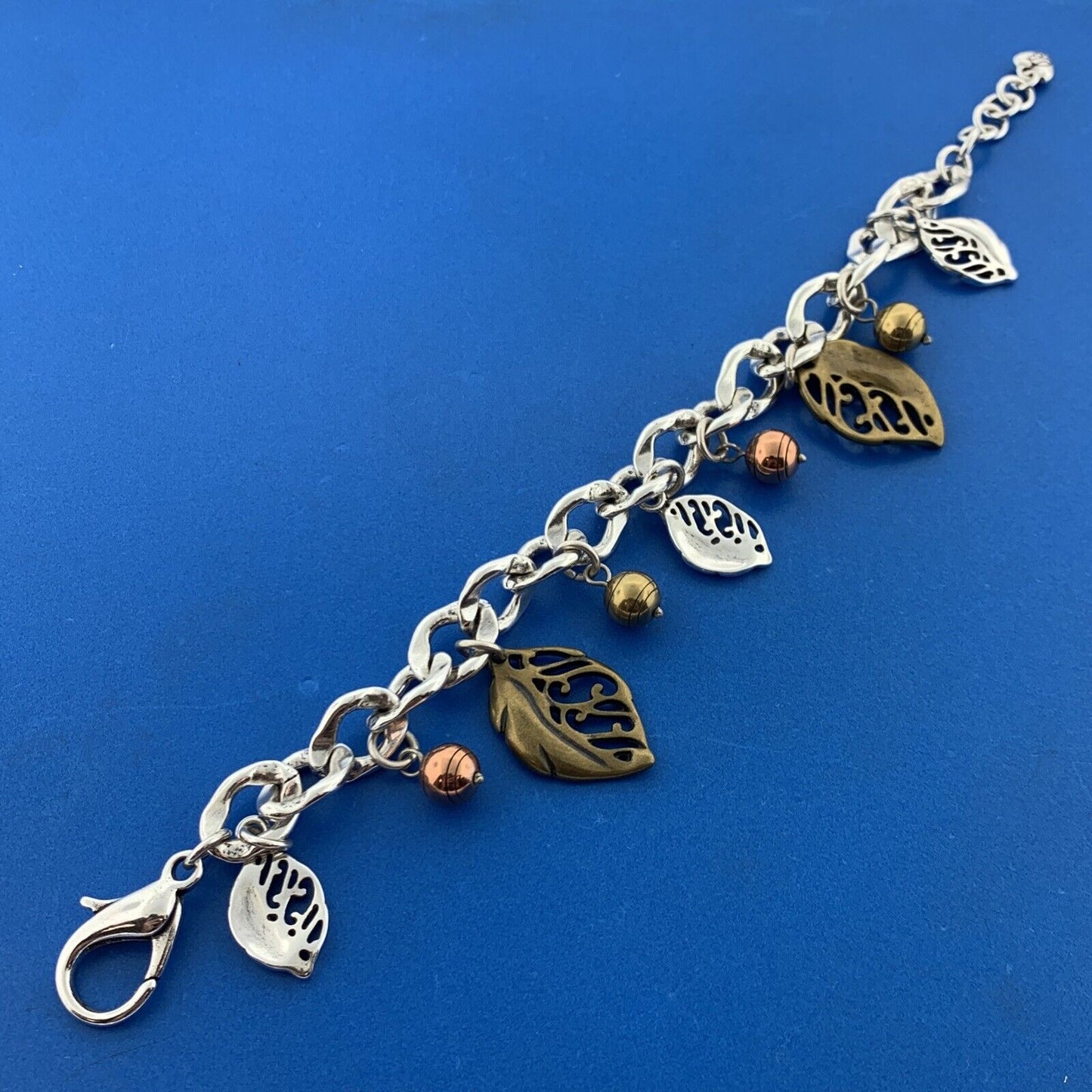 Brighton Tri Colored Silver Plate Fall Autumn Leaves Statement Charm Bracelet