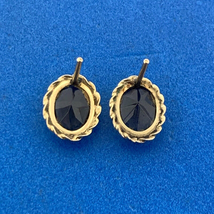 Vintage 14K Yellow Gold Oval Smoky Quartz Stud Earrings
