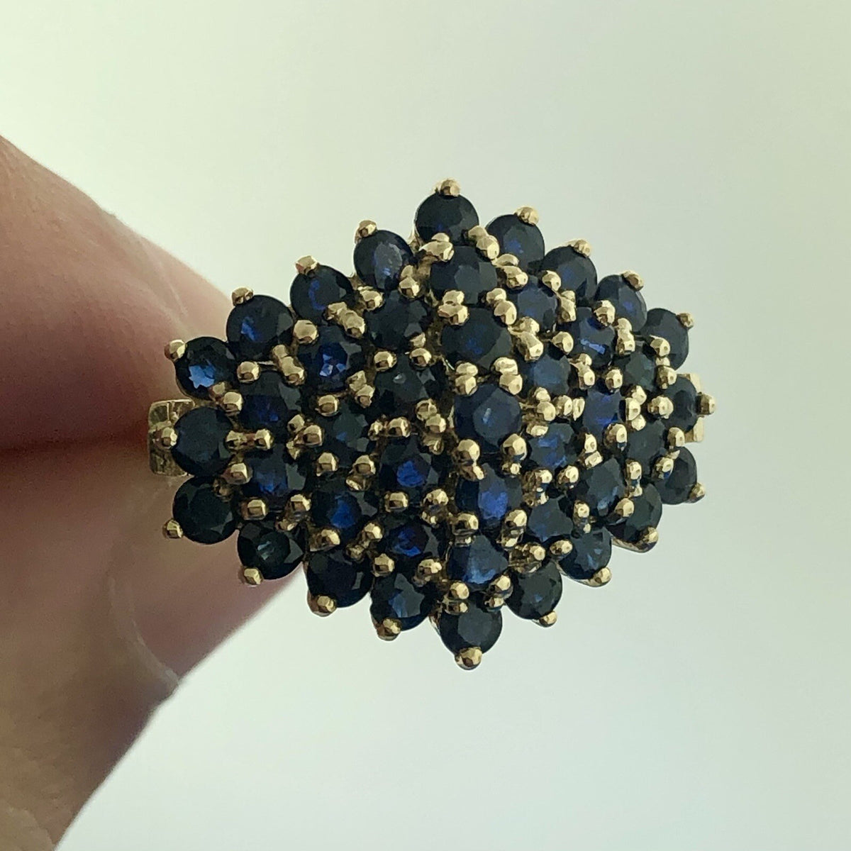 Modernist 10K Yellow Gold Sapphire Cluster September Anniversary Dome Ring