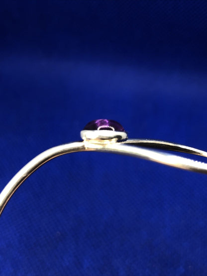 Oval Amethyst 925 Sterling Silver Cutout Hook Clasp Round Bangle Bracelet
